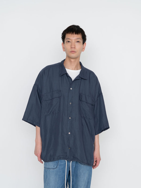 Nanamica - Shirt - Open Collar Cupra Hemp - SS Shirt - Navy