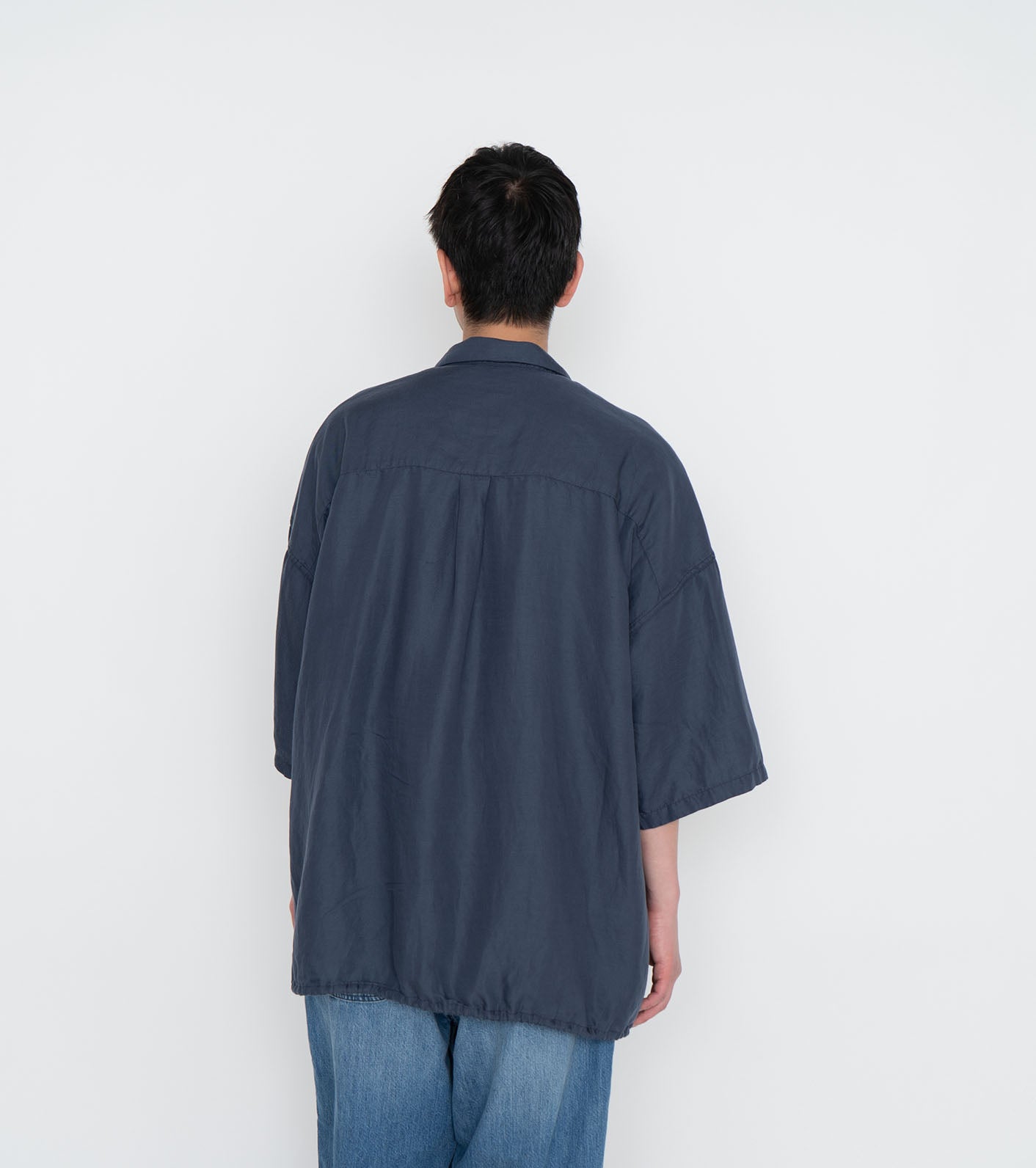 Nanamica - Shirt - Open Collar Cupra Hemp - SS Shirt - Sax
