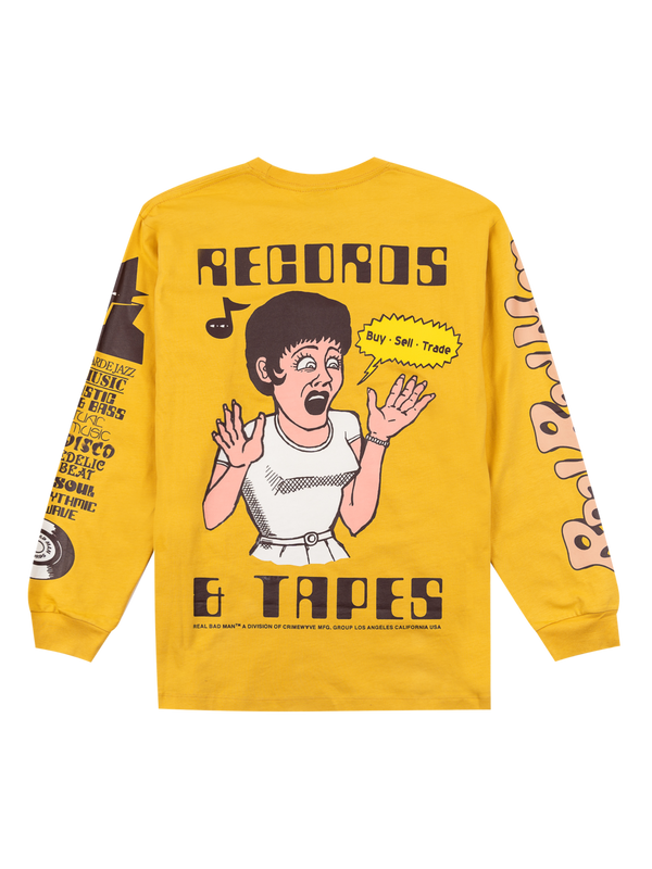 Real Bad Man - Tee - Records & Tapes - LS Tee - Muted Yellow
